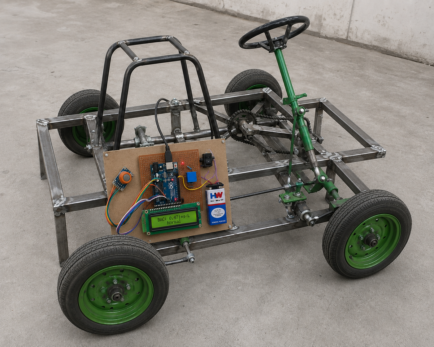 Alcohol Detection with Go Kart Ignition Locking Project fabrication setup