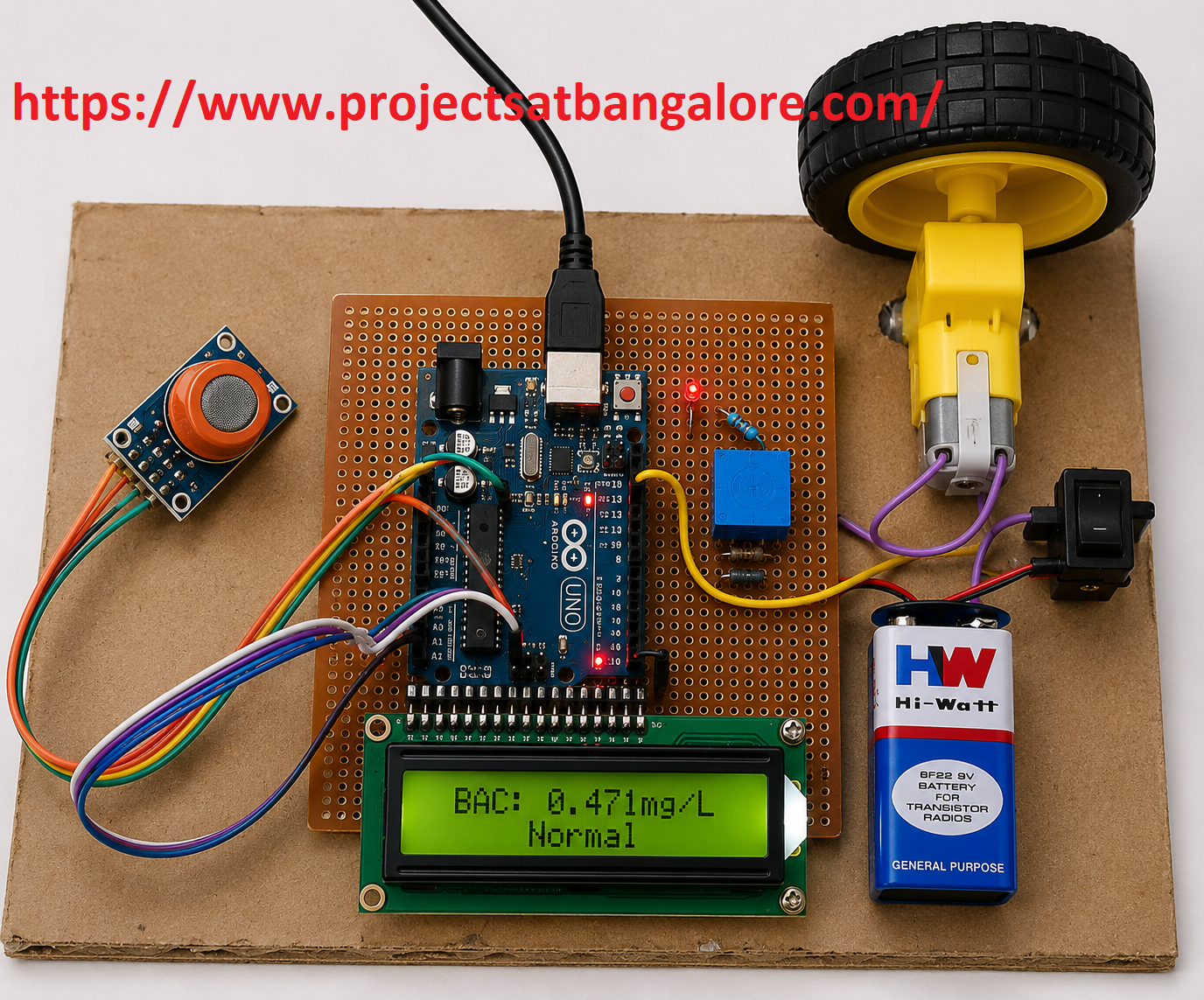 Automatic Automobile Brake Failure Indicator with Buzzer Project fabrication setup