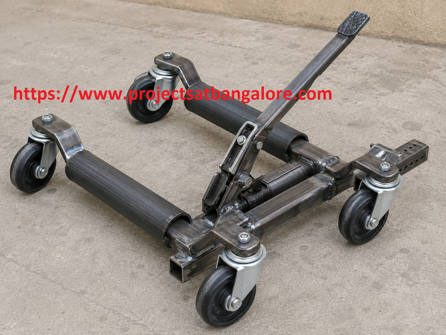 Design and Fabrication of Car Wheel Dollies using Hydraulic Ratchet Mechanism Project fabrication setup