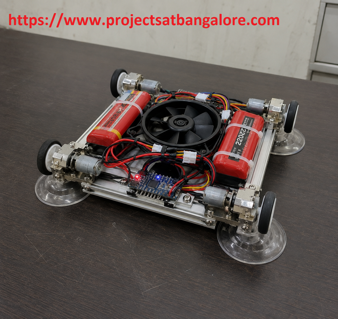 Design and Fabrication of Vertically Wall Climbing Glass Cleaning Robot Project fabrication setup