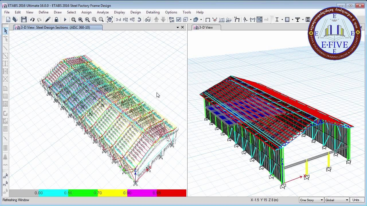 Figure 2: Structural Model, FEA Stress Distribution & Analysis Output for Industrial Building Design Project