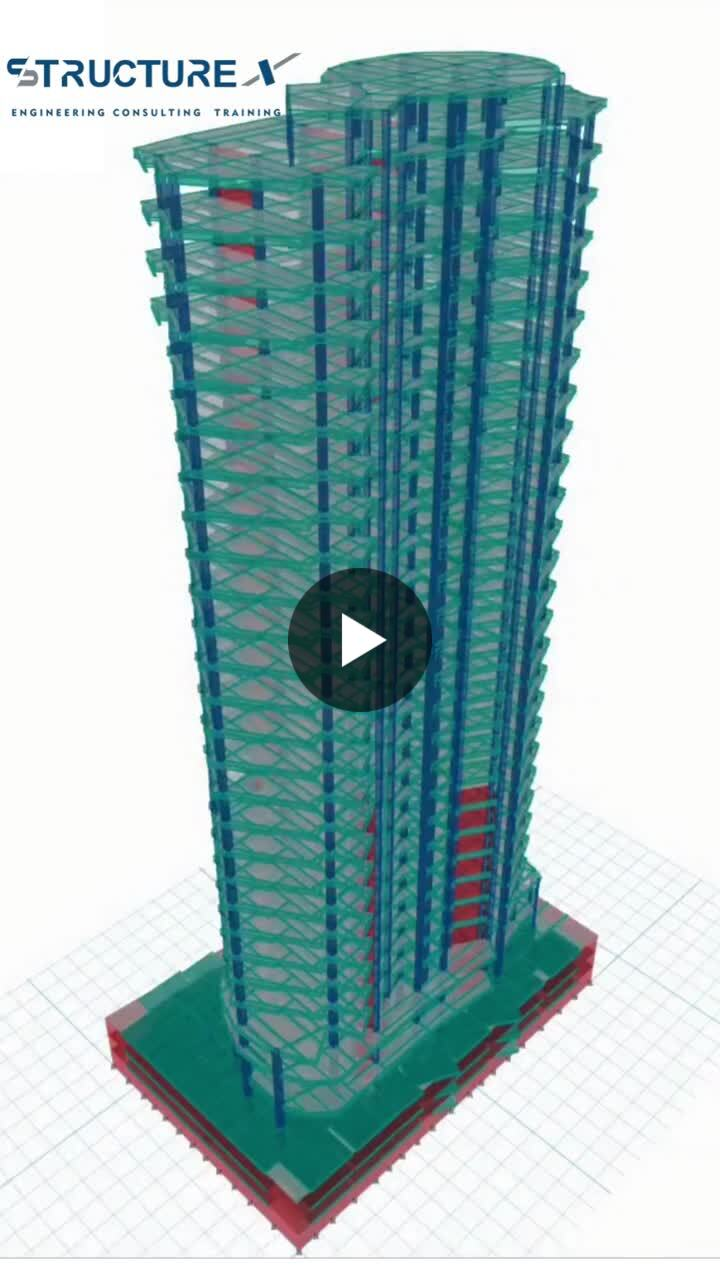 Figure 1: Structural Model, FEA Stress Distribution & Analysis Output for Outrigger System High Rise Project