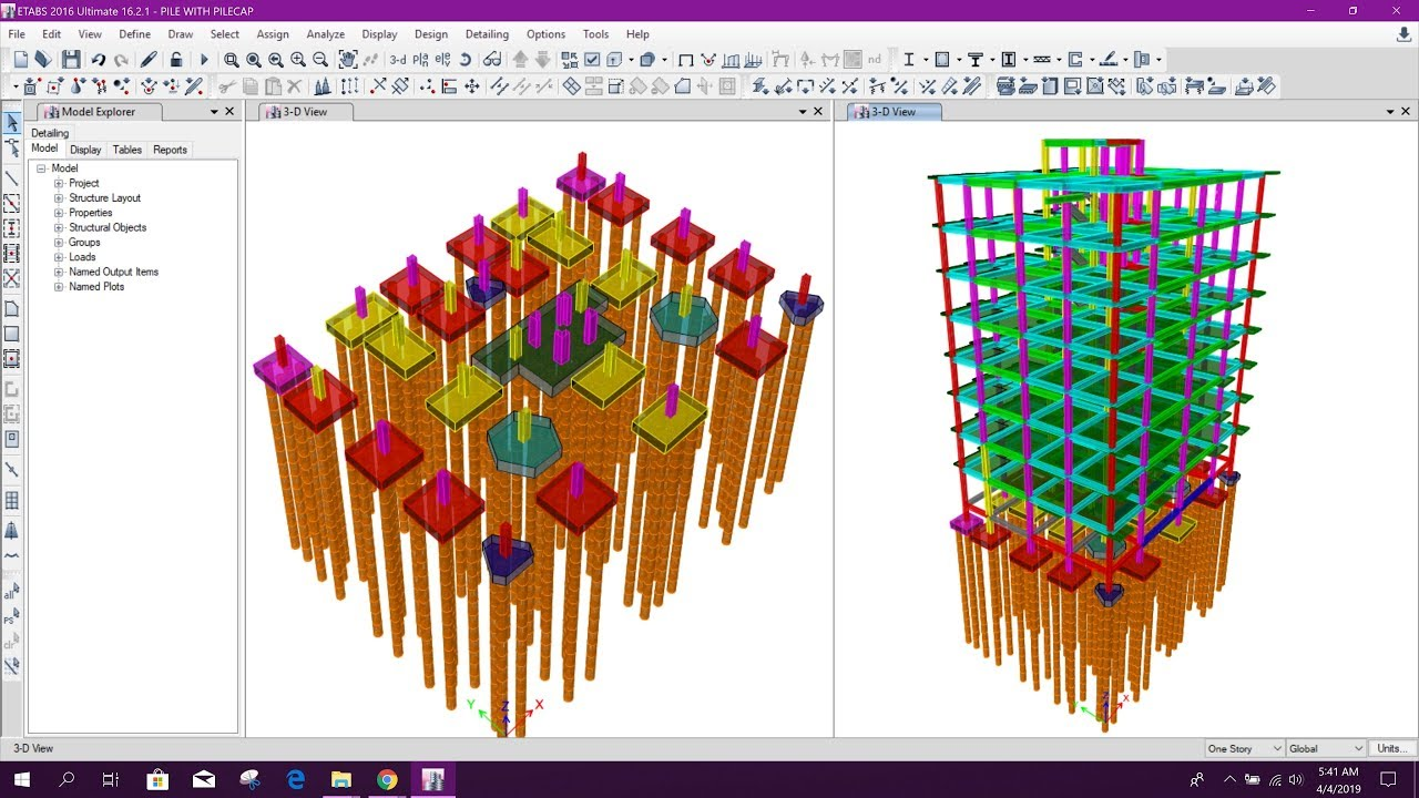 Figure 1: Structural Model, FEA Stress Distribution & Analysis Output for Pile Group Analysis