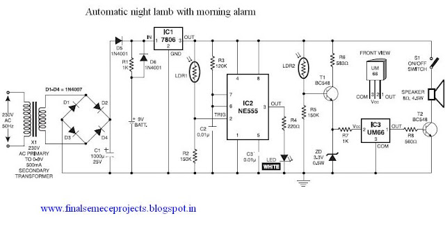 Figure 1: Simulink Block Model, Power Circuit & Switching Waveform for Eee projects on automatic night lamp with morning alarm