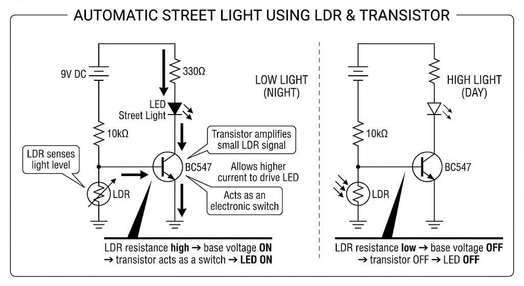 Figure 3: Simulink Block Model, Power Circuit & Switching Waveform for Eee projects on automatic street light using ldr and transistor