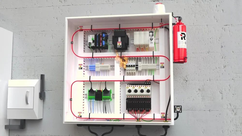 Figure 1: Simulink Block Model, Power Circuit & Switching Waveform for Eee projects on smart electrical panel fire detection and extinguisher