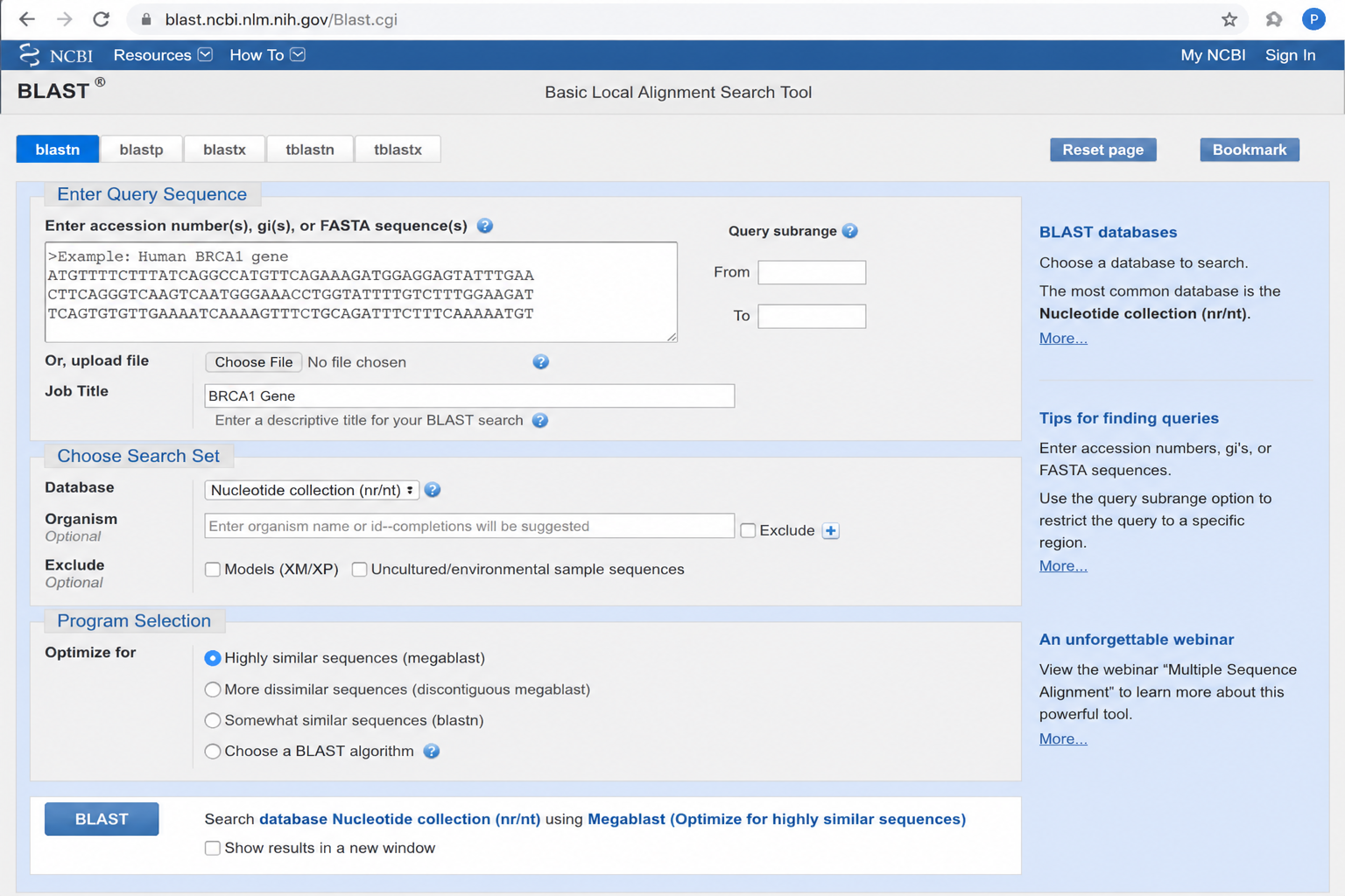 Biotechnology analysis Blast Tool