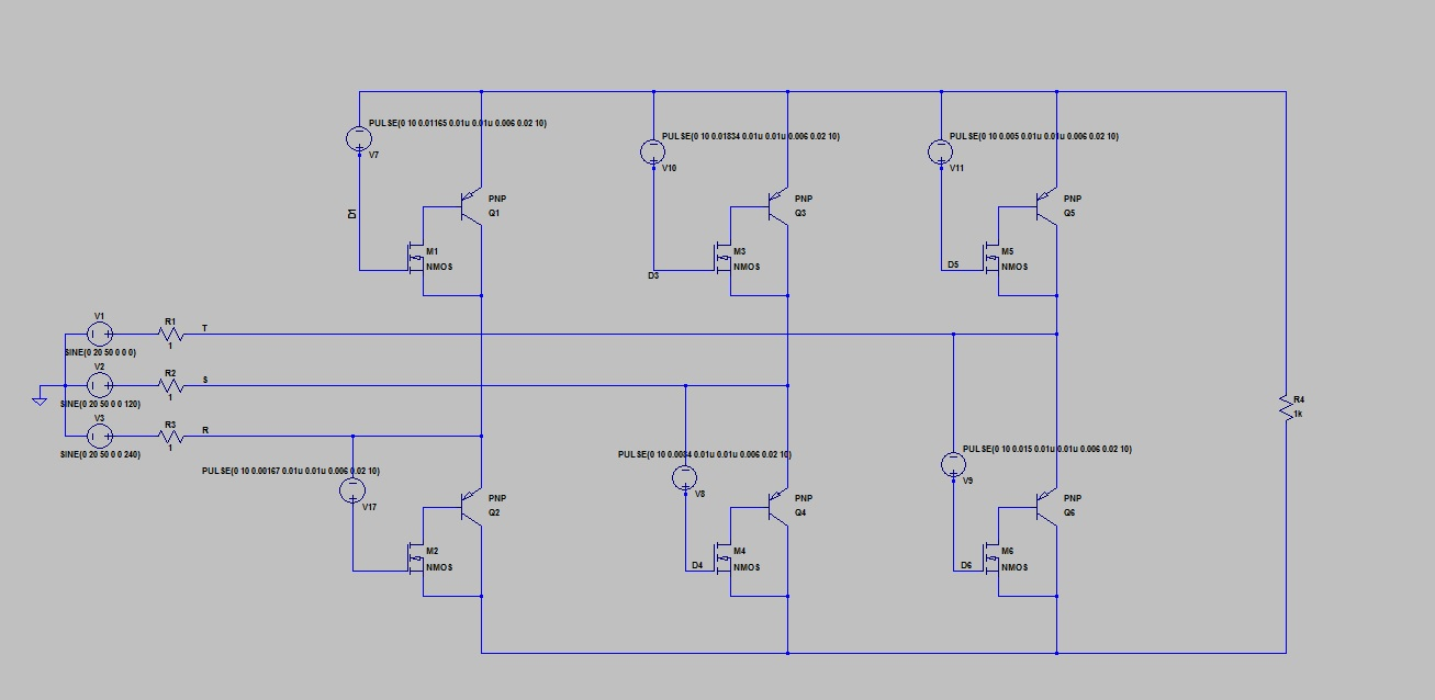 Figure 4: Simulink Block Model, Power Circuit & Switching Waveform for Controlled Rectifier MATLAB Simulink