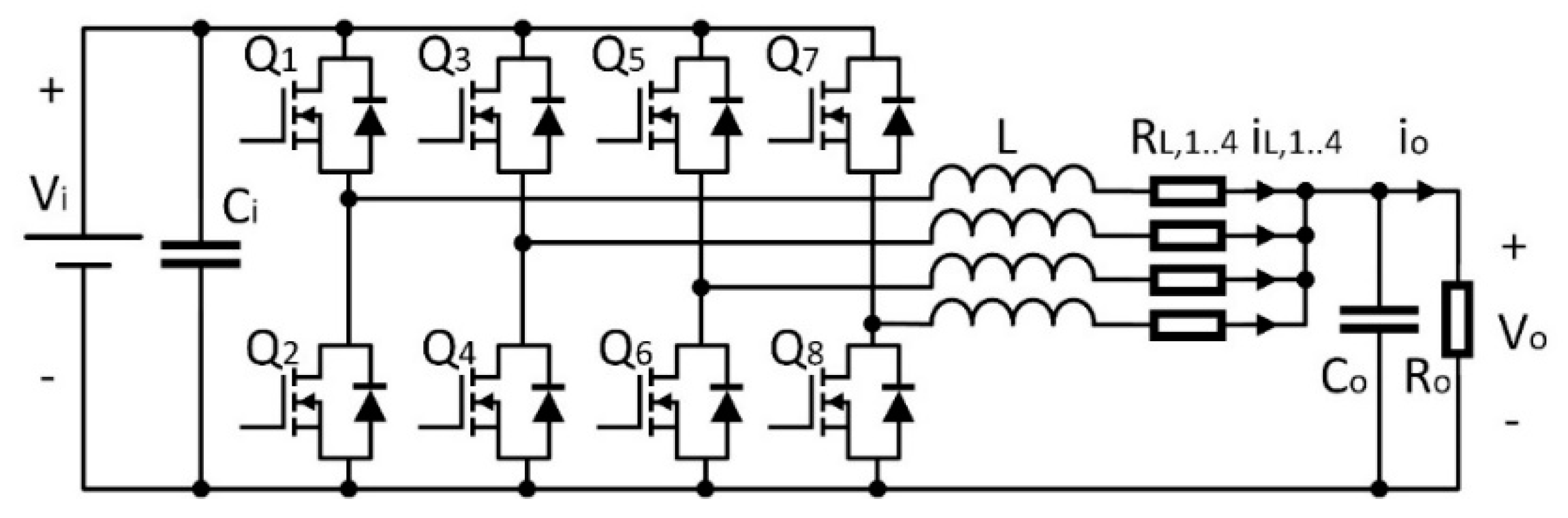 Figure 1: Simulink Block Model, Power Circuit & Switching Waveform for Multiphase Buck Converter MATLAB