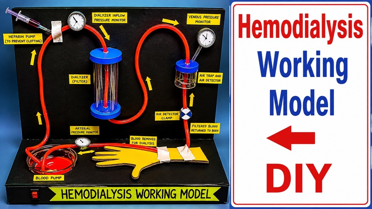 Figure 1: Working Model Setup, Scientific Diagram & Project Prototype for Artificial Kidney Hemodialysis Hollow Fiber Filter Model