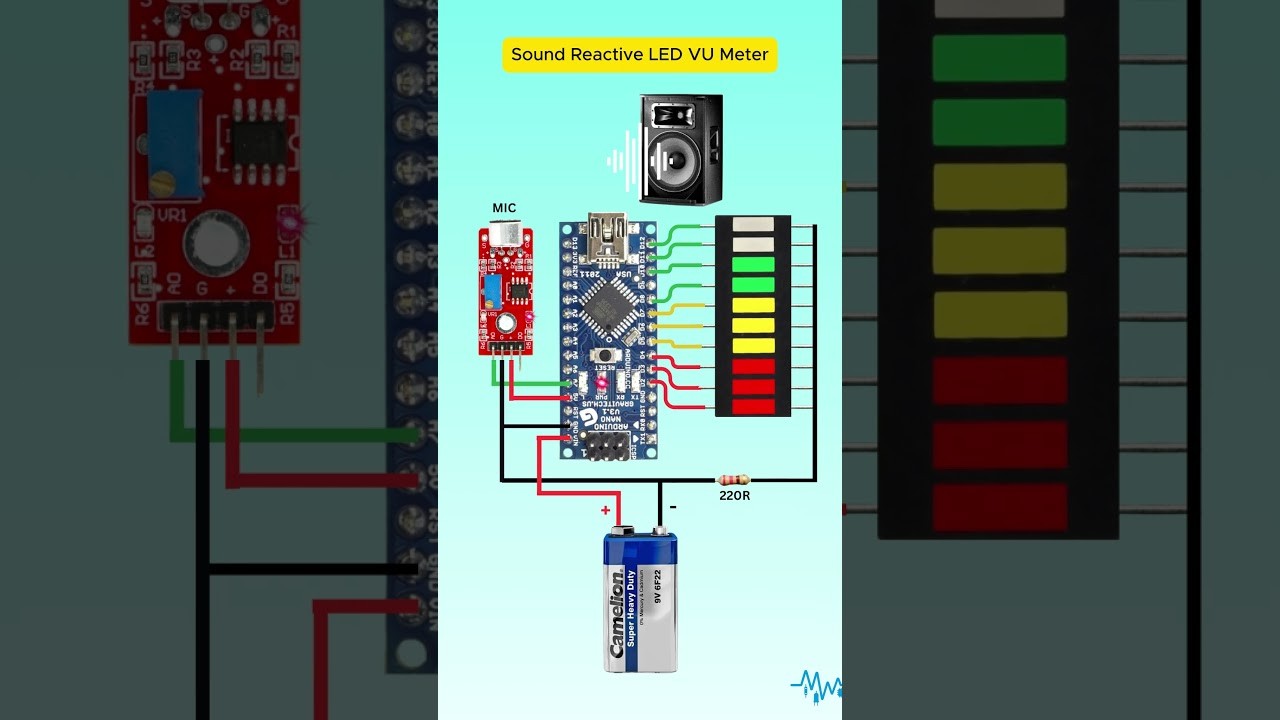 Figure 1: Working Model Setup, Scientific Diagram & Project Prototype for Audio Spectrum Analyzer Five Band LED Display Tower