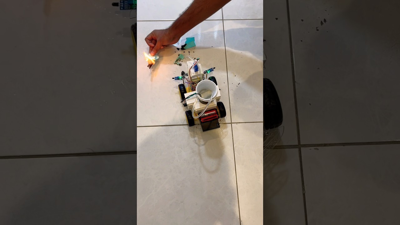 Figure 1: Working Model Setup, Scientific Diagram & Project Prototype for Autonomous Fire Fighting Robot Flame Sensor Water Pump