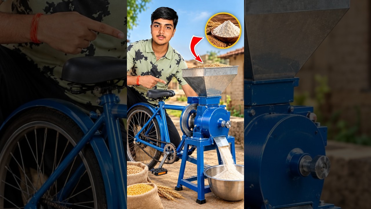 Figure 3: Working Model Setup, Scientific Diagram & Project Prototype for Bicycle Pedal Driven Flour Mill Working Model