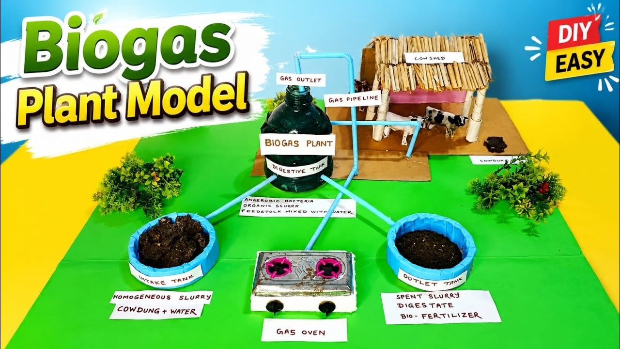 Figure 1: Working Model Setup, Scientific Diagram & Project Prototype for Biogas Plant Working Model Using Cow Dung