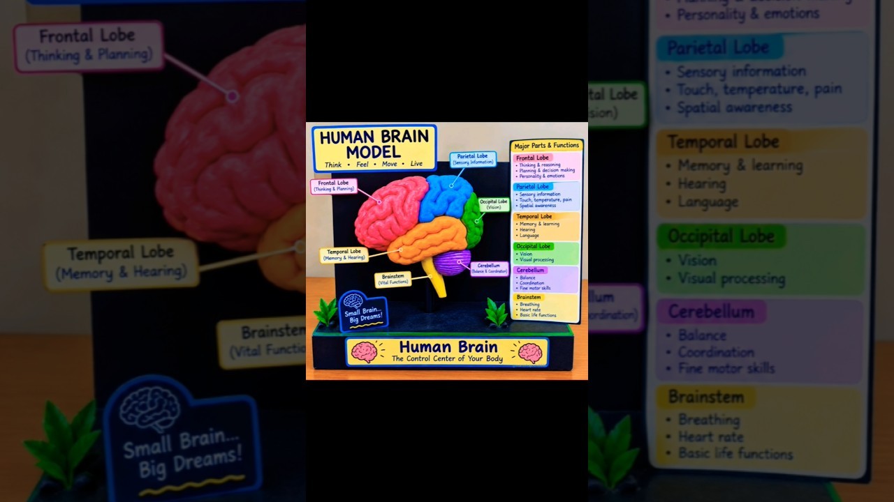 Figure 1: Working Model Setup, Scientific Diagram & Project Prototype for Brain Hemispheres Functional Lobes LED Illuminated Model