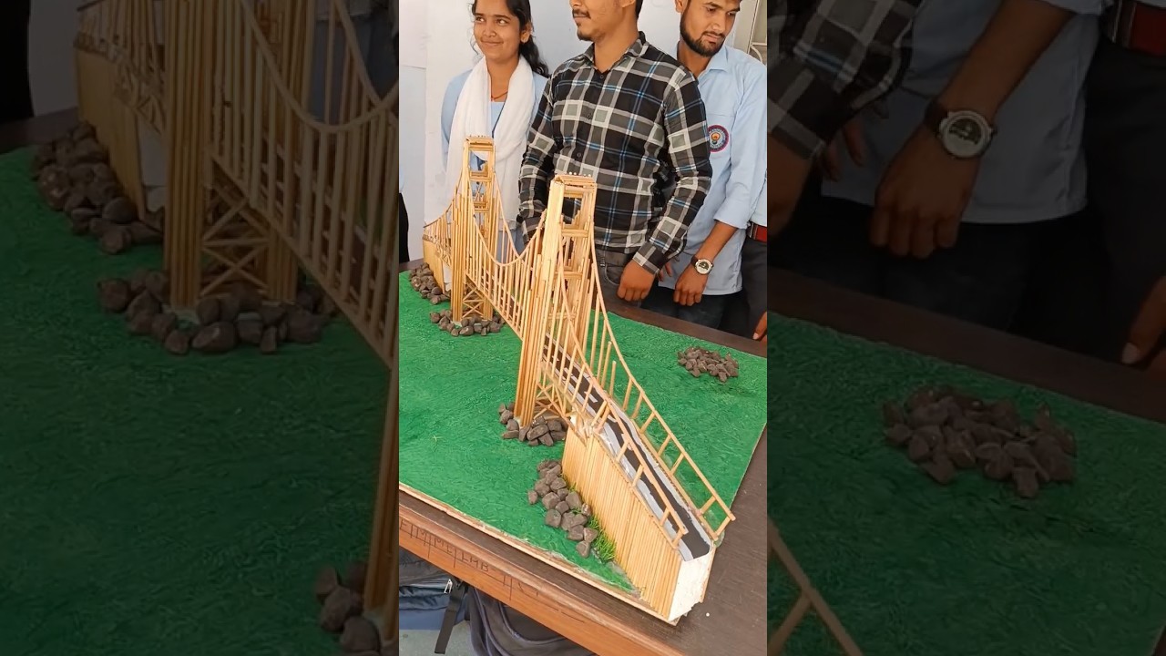 Figure 1: Working Model Setup, Scientific Diagram & Project Prototype for Cable Stayed Suspension Bridge Fan Vs Harp Stay Rig