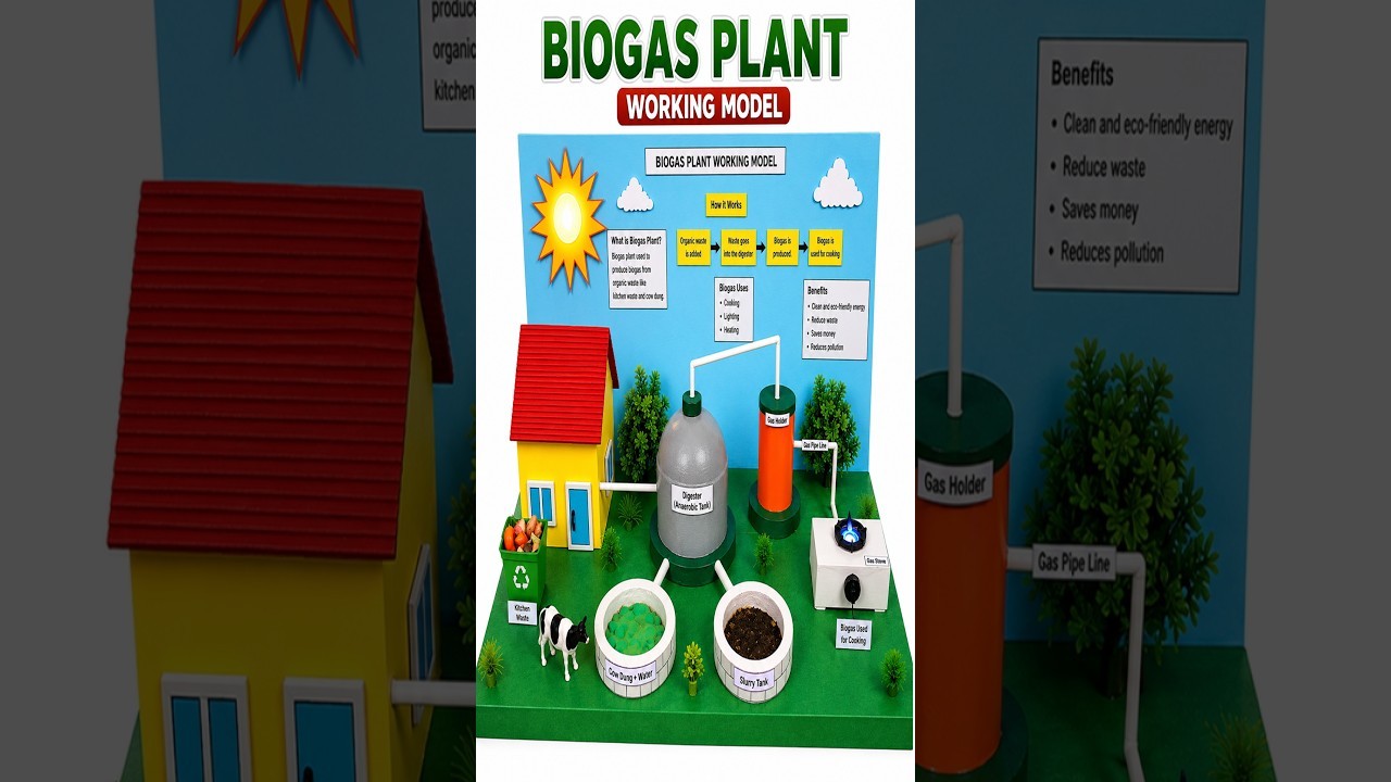 Figure 4: Working Model Setup, Scientific Diagram & Project Prototype for Floating Drum Khadi Village Biogas Plant Cutaway Model