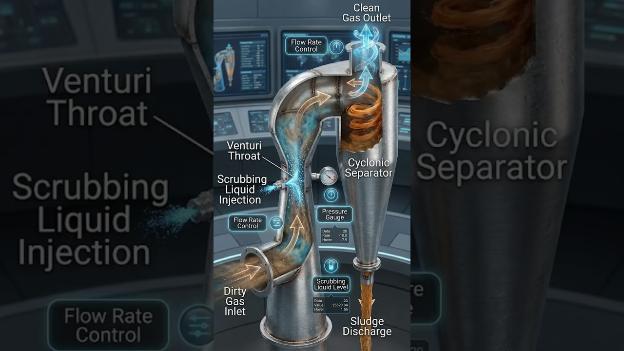 Figure 1: Working Model Setup, Scientific Diagram & Project Prototype for Industrial Venturi Scrubber Particulate Filter Model