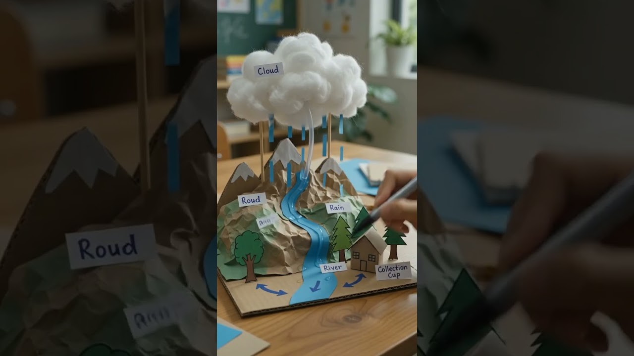 Figure 3: Working Model Setup, Scientific Diagram & Project Prototype for Inverted Umbrella Rooftop Rain And Sun Energy Station