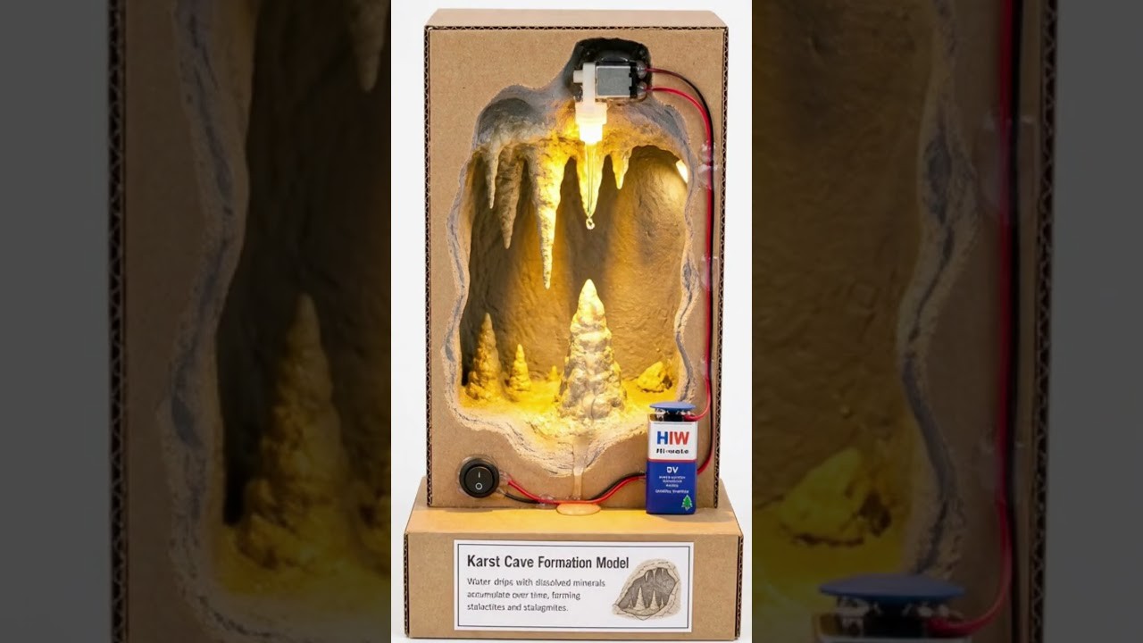 Figure 3: Working Model Setup, Scientific Diagram & Project Prototype for Limestone Karst Sinkhole Underground Cavern Collapse Model