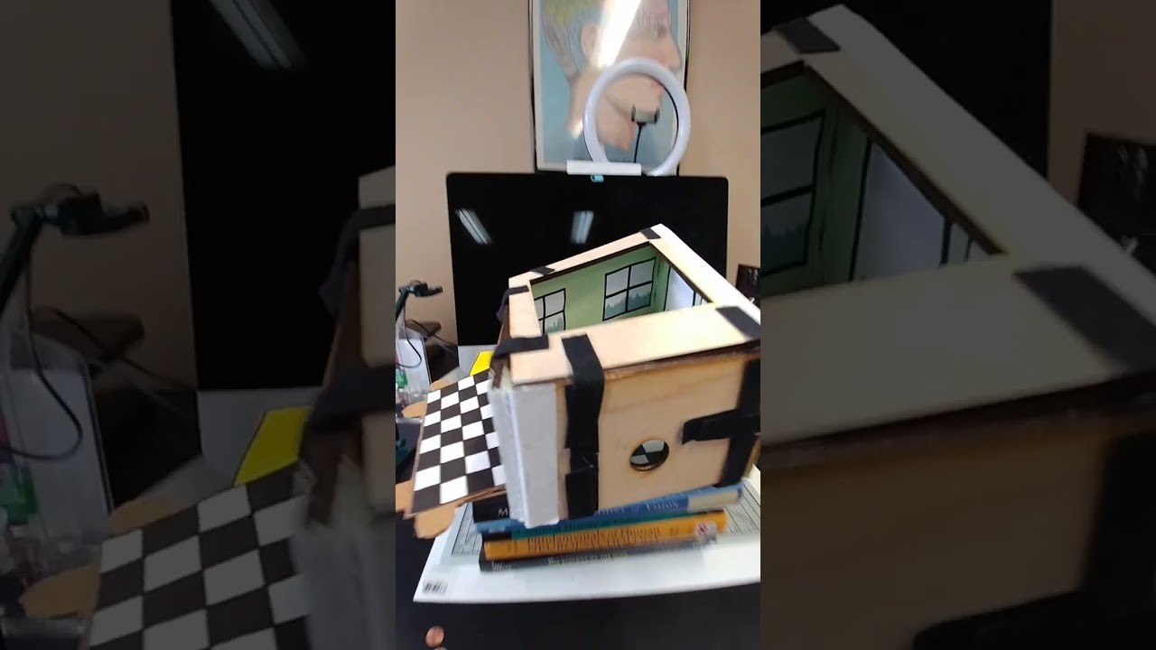 Figure 4: Working Model Setup, Scientific Diagram & Project Prototype for Optical Illusion Ames Distorted Room Peep Box Model