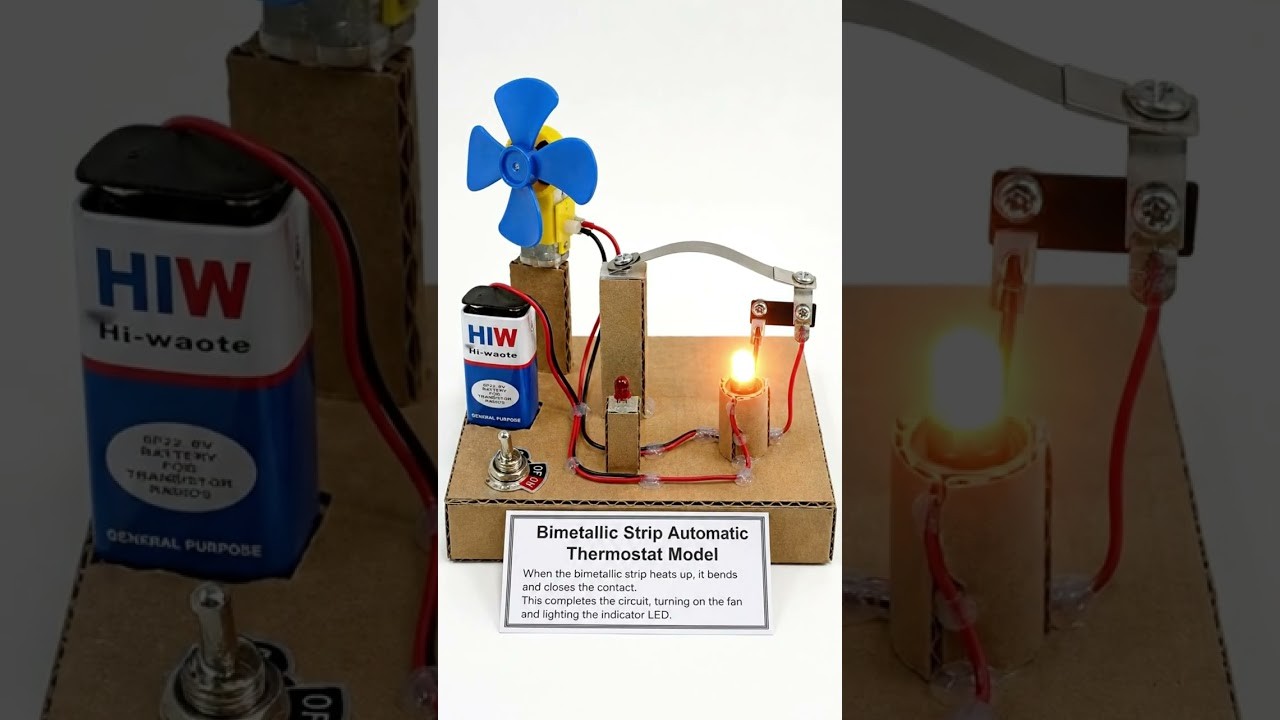 Figure 3: Working Model Setup, Scientific Diagram & Project Prototype for Overload Protection Thermal Bimetallic Strip Trip Model