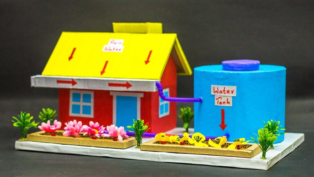 Figure 1: Working Model Setup, Scientific Diagram & Project Prototype for Rainwater Harvesting Working Model With House