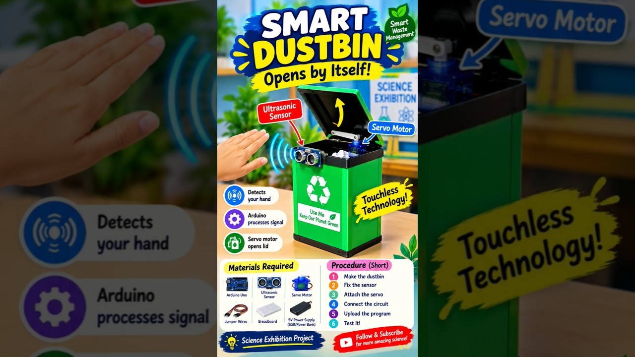 Figure 1: Working Model Setup, Scientific Diagram & Project Prototype for Smart Dustbin Working Model Using Ultrasonic Sensor