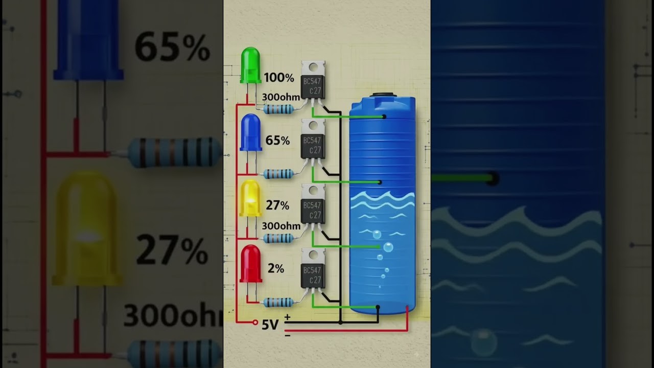 Figure 4: Working Model Setup, Scientific Diagram & Project Prototype for Water Level Indicator Working Model Using Bc547