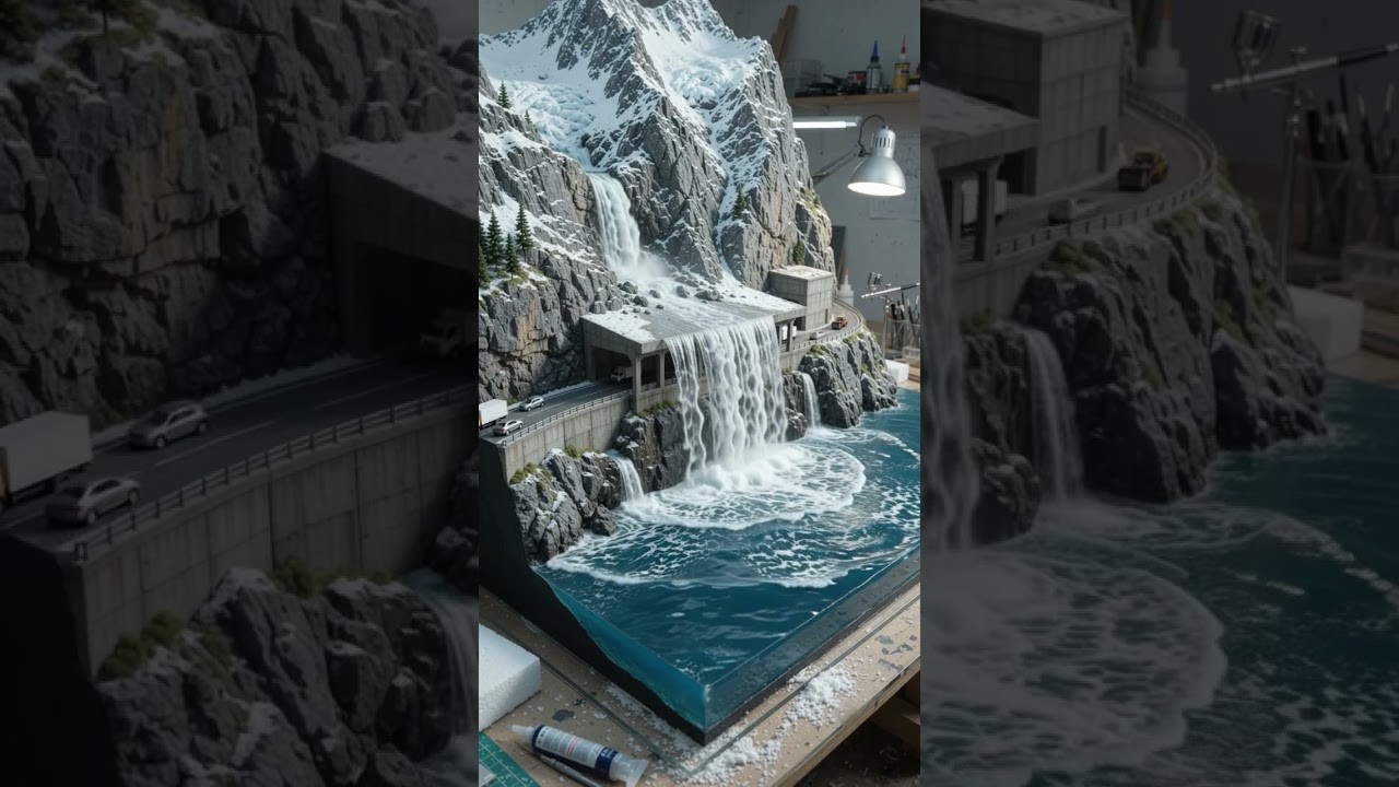 Figure 2: Working Model Setup, Scientific Diagram & Project Prototype for Waterfall Retreat Undercutting Soft Rock Water Flume
