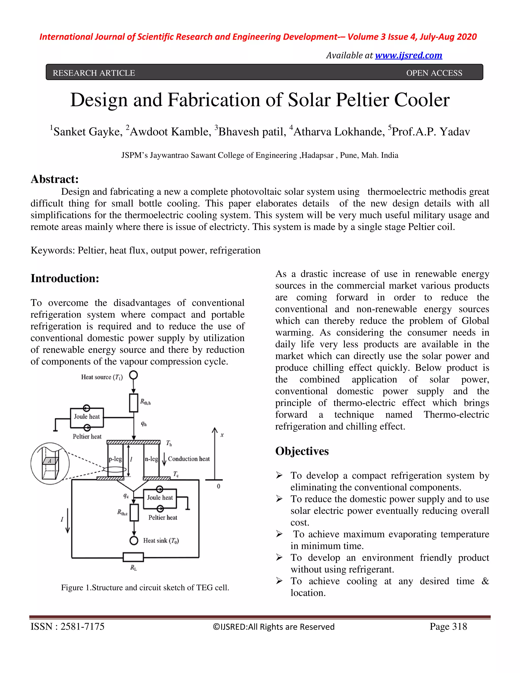 Figure 1: System Model, Architecture & Empirical Results for Solar Thermoelectric Cooling System Using Peltier Module