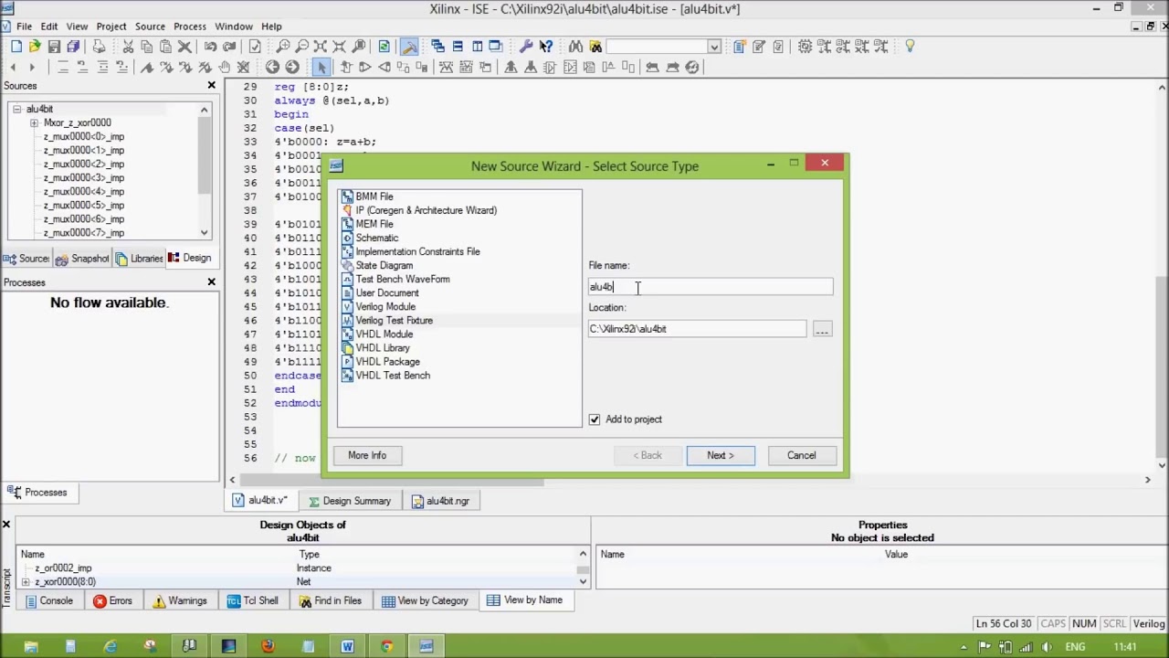 AMD Vivado simulation waveform screen for 4-bit ALU Design Using Verilog
