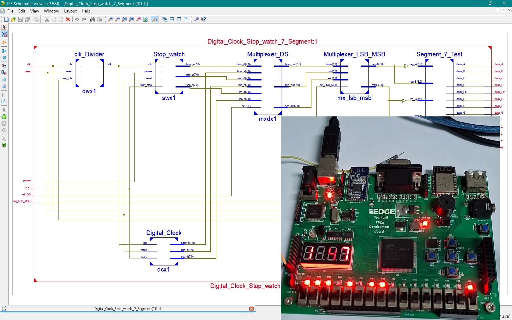 AMD Vivado simulation waveform screen for Digital Clock Design Using FPGA
