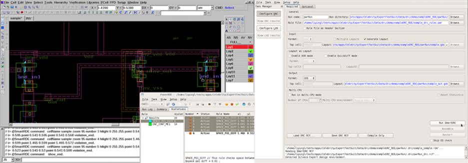 Cadence Innovus simulation waveform screen for DRC and LVS Physical Verification Project