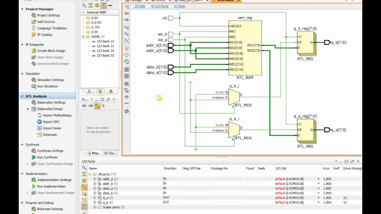 AMD Vivado simulation waveform screen for Dual-Port RAM Design Using Verilog