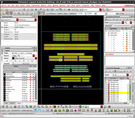 Cadence Virtuoso simulation waveform screen for Full-Custom Layout Design Using Cadence