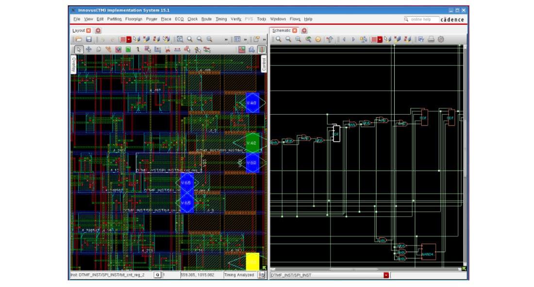Cadence Innovus simulation waveform screen for Physical Design Flow Using Innovus